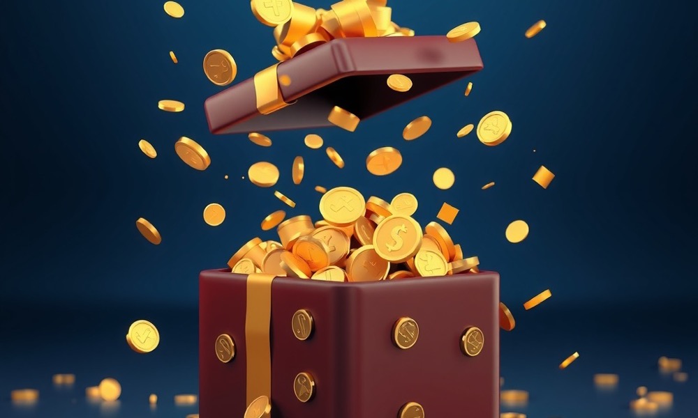 Online Casino India promo codes india page with open gift box bursting with gold coins and confetti