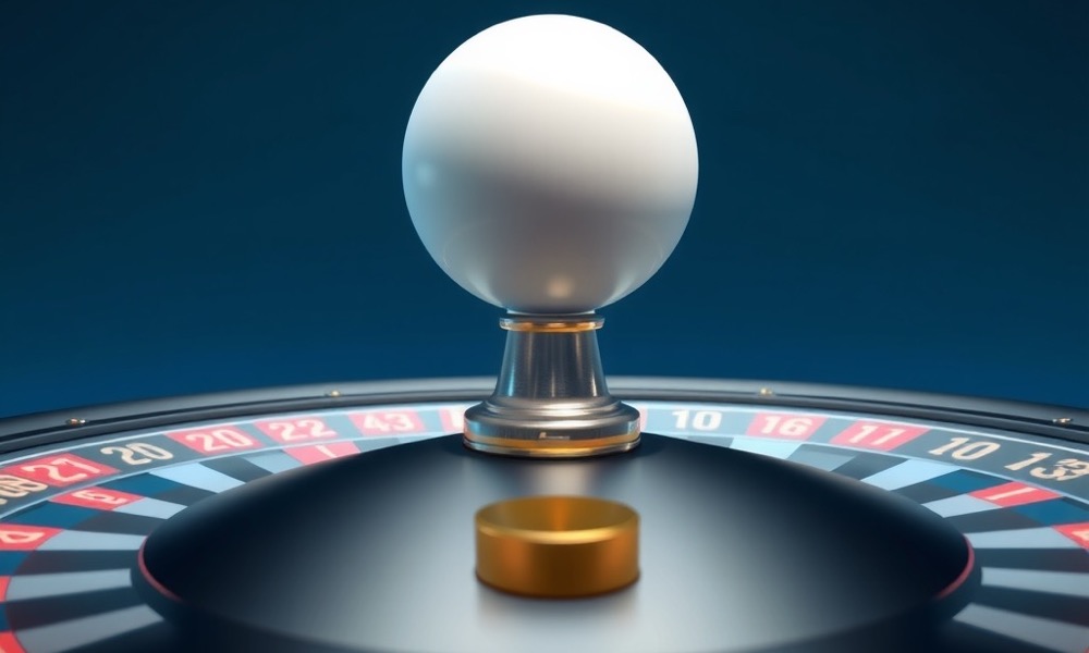 Online Casino India roulette games page with polished roulette wheel with a white ball in motion